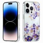 For iPhone 14 Pro Electroplated Symphony Phone Case(White Purple Flower)