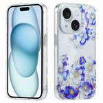 For iPhone 15 Electroplated Symphony Phone Case(White Blue Flower)