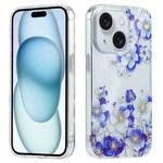 For iPhone 15 Plus Electroplated Symphony Phone Case(White Blue Flower)