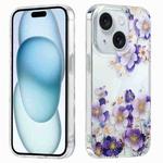 For iPhone 15 Plus Electroplated Symphony Phone Case(White Purple Flower)