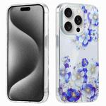 For iPhone 15 Pro Max Electroplated Symphony Phone Case(White Blue Flower)