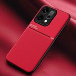 For OPPO  Reno14 Global Classic Tilt Strip Grain Magnetic PC Hybrid TPU Phone Case(Red)