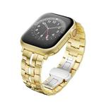 For Apple Watch Series 3 42mm Butterfly Buckle 5-Beads Metal Watch Band(Gold White)