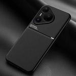 For Huawei Pura 80 Pro 5G Classic Tilt Strip Grain Magnetic PC Hybrid TPU Phone Case(Black)