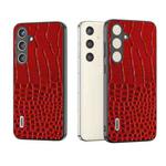 For Samsung Galaxy S24 5G ABEEL Genuine Leather Crocodile Pattern Phone Case with Holder(Red)