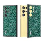 For Samsung Galaxy S24 Ultra 5G ABEEL Genuine Leather Sky Series Phone Case with Holder(Green)