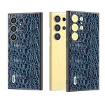 For Samsung Galaxy S24 Ultra 5G ABEEL Genuine Leather Sky Series Phone Case with Holder(Blue)