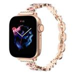 For Apple Watch SE 2023 44mm Leopard Rhinestones Metal Chain Watch Band(Rose Gold)