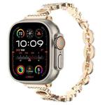 For Apple Watch Ultra 2 49mm Leopard Rhinestones Metal Chain Watch Band(Gold)