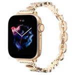 For Apple Watch Series 9 45mm Leopard Rhinestones Metal Chain Watch Band(Gold)