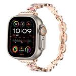 For Apple Watch Ultra 49mm Leopard Rhinestones Metal Chain Watch Band(Rose Gold)