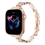 For Apple Watch Series 6 40mm Leopard Rhinestones Metal Chain Watch Band(Rose Gold)