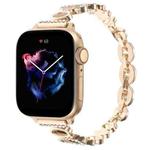 For Apple Watch Series 4 44mm Leopard Rhinestones Metal Chain Watch Band(Gold)