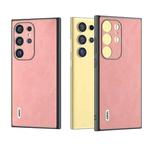 For Samsung Galaxy S24 Ultra 5G ABEEL Elegant Series PU Leather Black Edge Phone Case(Pink)