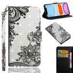 For iPhone 11 3D Painting Pattern Horizontal Flip TPU + PU Leather Case with Holder & Card Slots & Wallet & Lanyard(Diagonal Black Flower)