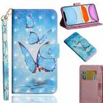 For iPhone 11 3D Painting Pattern Horizontal Flip TPU + PU Leather Case with Holder & Card Slots & Wallet & Lanyard(Three Butterfly)