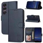 For Sony Xperia 1 VII Embossed Happy Cat Pattern Flip Leather Phone Case(Blue)
