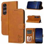 For Sony Xperia 1 VII Embossed Happy Cat Pattern Flip Leather Phone Case(Yellow)