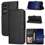 For Sony Xperia 1 VII Embossed Happy Cat Pattern Flip Leather Phone Case(Black)