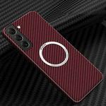 For Samsung Galaxy S25 5G Carbon Fiber Texture MagSafe Magnetic Phone Case(Red)