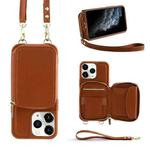 For iPhone 11 Pro Max Multifunctional Zipper Wallet RFID Phone Leather Case(Brown)