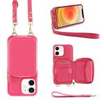 For iPhone 12 Multifunctional Zipper Wallet RFID Phone Leather Case(Rose Red)