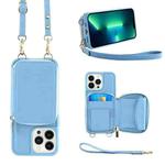 For iPhone 13 Pro Multifunctional Zipper Wallet RFID Phone Leather Case(Sky Blue)
