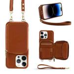 For iPhone 14 Pro Multifunctional Zipper Wallet RFID Phone Leather Case(Brown)