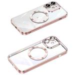 For iPhone 12 MagSafe CD Texture Metal Lens Frame Full Coverage Phone Case(Pink)