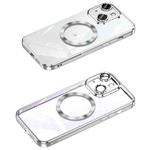 For iPhone 14 Plus MagSafe CD Texture Metal Lens Frame Full Coverage Phone Case(Silver)