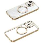 For iPhone 14 Plus MagSafe CD Texture Metal Lens Frame Full Coverage Phone Case(Gold)