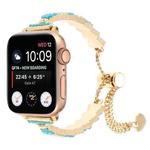 For Apple Watch SE 2023 40mm Shell Beads Chain Bracelet Metal Watch Band(Blue White Gold)