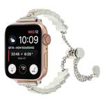 For Apple Watch Series 9 45mm Shell Beads Chain Bracelet Metal Watch Band(Beige White Silver)