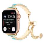 For Apple Watch Series 8 45mm Shell Beads Chain Bracelet Metal Watch Band(Blue White Gold)