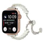 For Apple Watch Series 8 45mm Shell Beads Chain Bracelet Metal Watch Band(Beige White Silver)