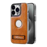 For iPhone 15 Pro Max Y3 Electroplated Fine Hole Leather Phone Case with Holder(Brown)