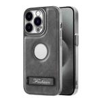 For iPhone 15 Pro Max Y3 Electroplated Fine Hole Leather Phone Case with Holder(Grey)