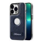 For iPhone 13 Pro Y3 Electroplated Fine Hole Leather Phone Case with Holder(Navy Blue)