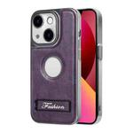 For iPhone 13 Y3 Electroplated Fine Hole Leather Phone Case with Holder(Dark Purple)