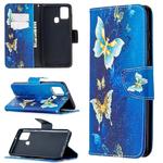 For Samsung Galaxy A21s Colored Drawing Horizontal Flip Leather Case with Holder & Card Slots & Wallet(Golden Butterfly)