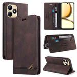 For Realme C53 Skin Feel Anti-theft Brush Horizontal Flip Leather Case with Holder(Brown)