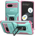 For Google Pixel 7 5G Sliding Camshield Holder Phone Case(Grey Green + Pink)
