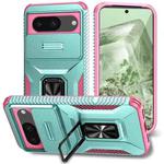 For Google Pixel 8 Sliding Camshield Holder Phone Case(Grey Green + Pink)