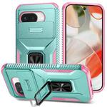 For Google Pixel 9a Sliding Camshield Holder Phone Case(Grey Green + Pink)
