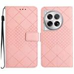 For OnePlus 12R 5G Global Rhombic Grid Texture Leather Phone Case(Pink)