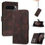 For Google Pixel 10 / Pixel 10 Pro Cubic Skin Feel Flip Leather Phone Case(Brown)