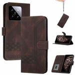 For Xiaomi 14 Cubic Skin Feel Flip Leather Phone Case(Brown)