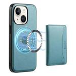 For iPhone 15 Plus Denior Cowhide Texture Leather MagSafe Detachable Wallet Phone Case(Blue)