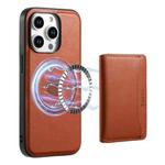 For iPhone 14 Pro Max Denior Cowhide Texture Leather MagSafe Detachable Wallet Phone Case(Brown)