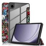 For Samsung Galaxy Tab A9 Acrylic 3-folding Painted Leather Tablet Case(Graffiti)